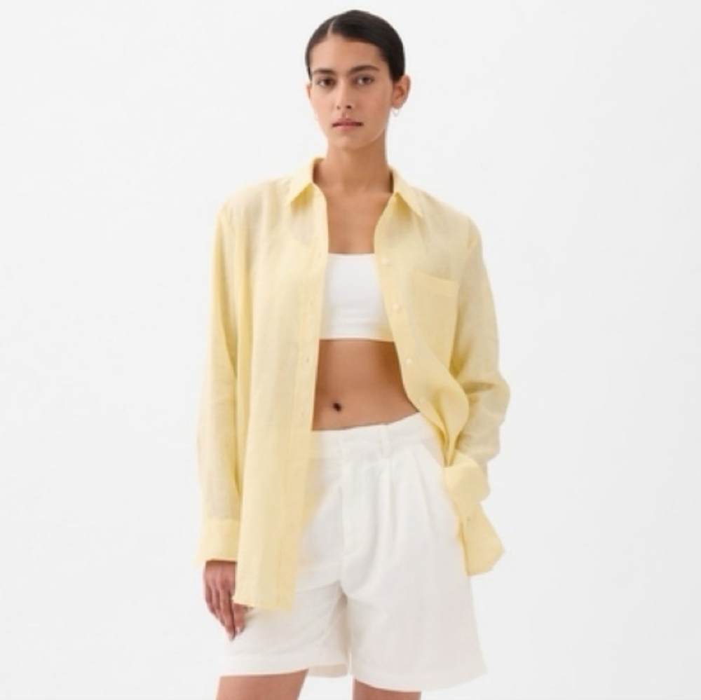 GAP Linen Lonsgsleeve Light Yellow Casual Shirt Size XL